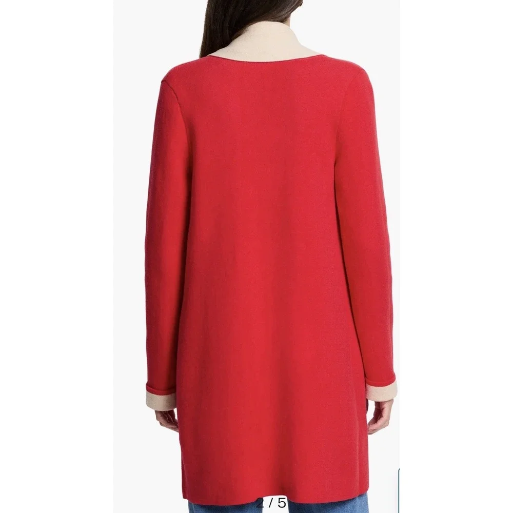 NIC+ZOE Cool Nights Reversible Fringe Jacket Red Tan Sz S Elegant Classic #A